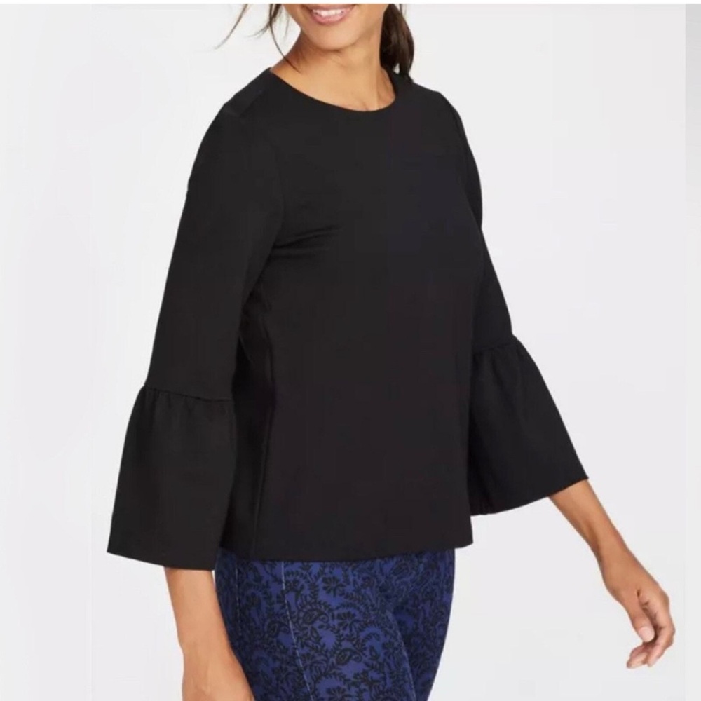 J. McLAUGHLIN Keaton Black Faux Suede Bell 3/4 Sleeve Pullover Top Size MEDIUM
